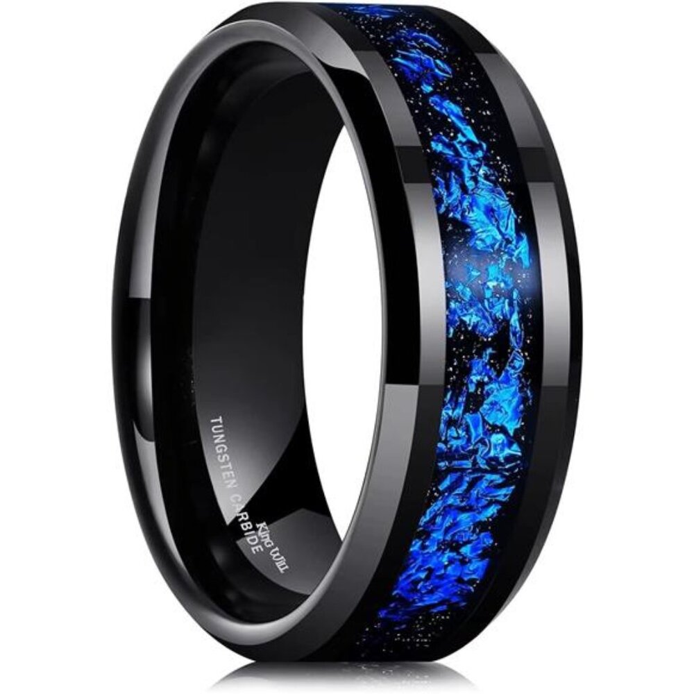 Mens 8mm Black/Silver Tungsten Carbide Wedding Ring with Black and Gold Foils